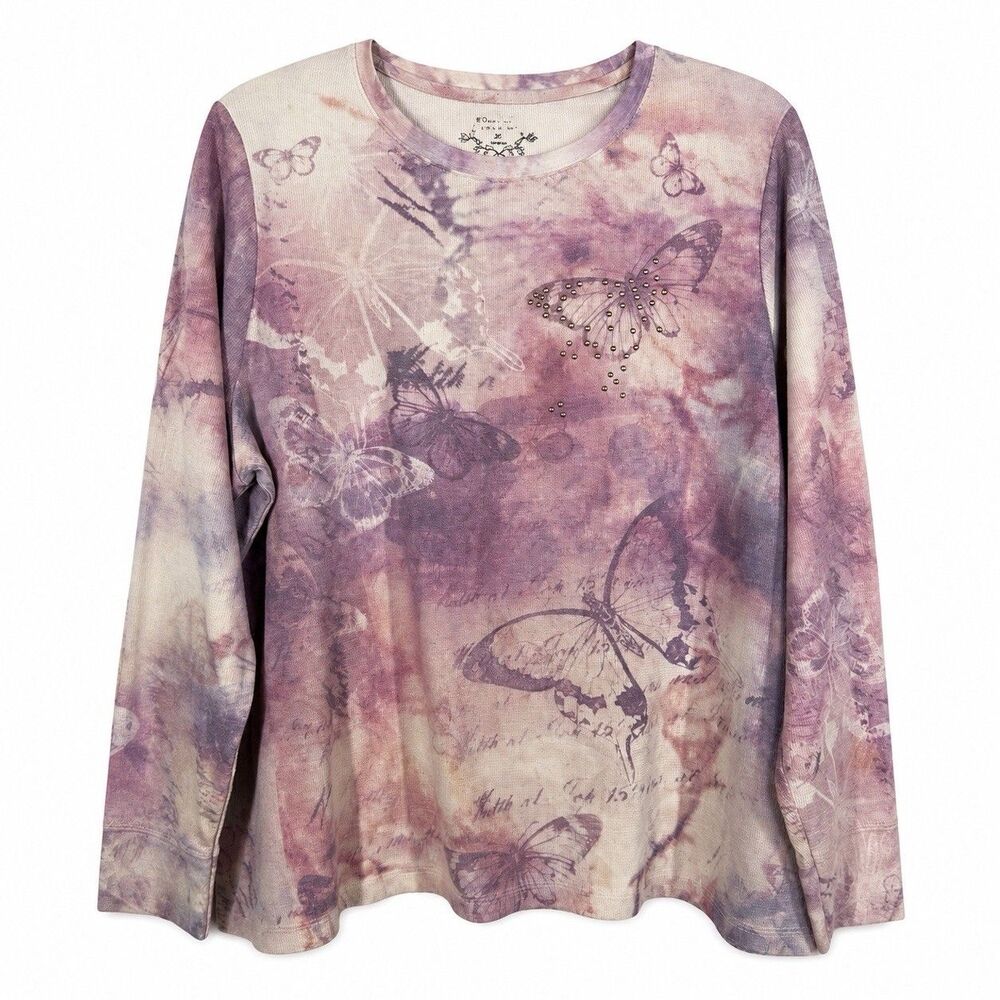 Sonoma Life + Style Women’s 2X Pink Butterfly Thermal Waffle Knit Y2K Top